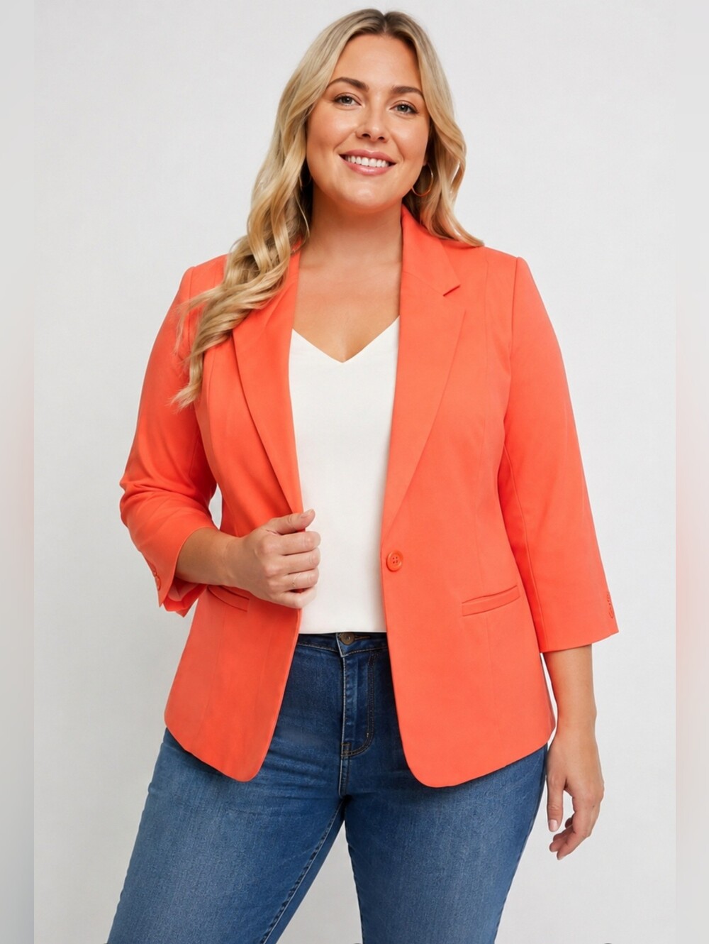 Reitmans Plus Size 16 Coral Blazer 3/4 Sleeve